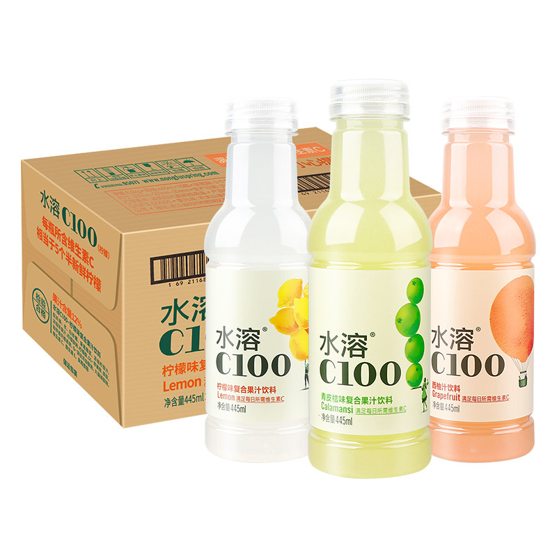 农夫山泉山泉水水溶c100柠檬西柚复合果汁445ml果味