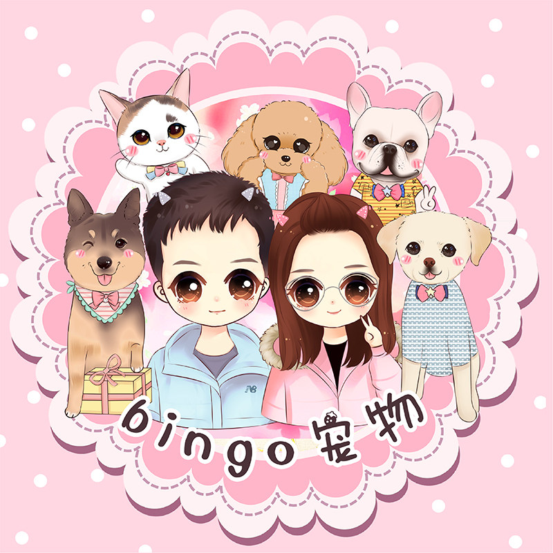 鱼兮照片转手绘q版头像设计卡通宠物画像全家福礼物宠物logo定制