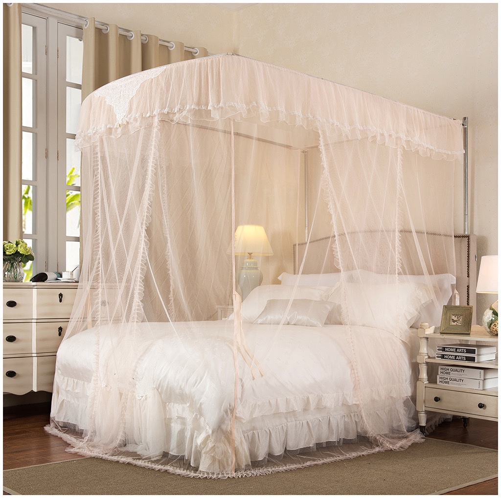 蚊帐夏维怡家纺钓鱼竿式落地推拉宫廷夏季防蚊蚊帐