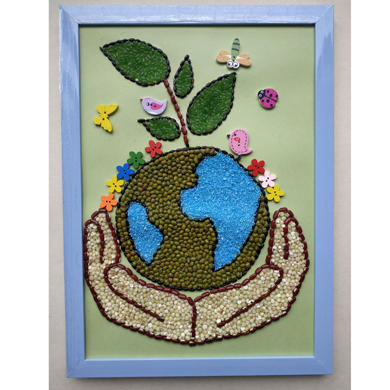 五谷杂粮贴画保护保护环环境地球竹扁画亲子手工儿童手工创意粘贴类
