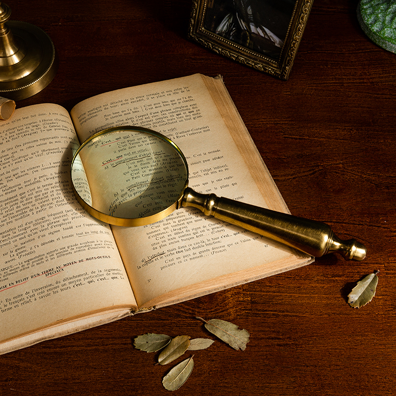 欧式印度进口复古黄铜放大镜高档书房老人手持摆件