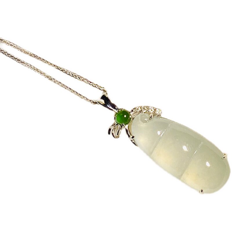 crj荔枝翡翠吊坠白冰种宝宝豆颈饰镶钻石阳绿颈饰