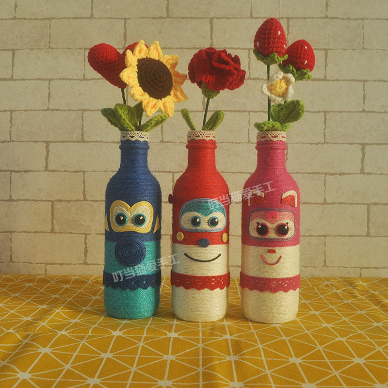 原创新品超级飞侠变废为宝创意瓶子手工材料包成品成品手工创意粘贴类