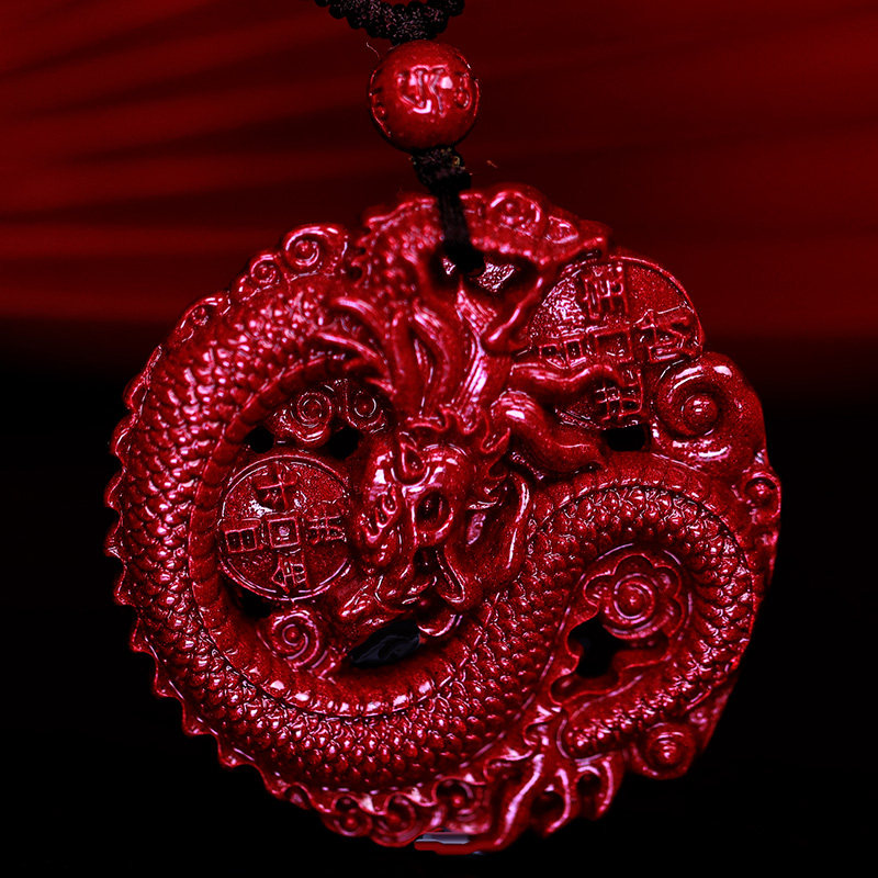 朱砂双龙护主吊坠生肖挂坠项链飞龙旋运玉吉虬保吉运男女符扣