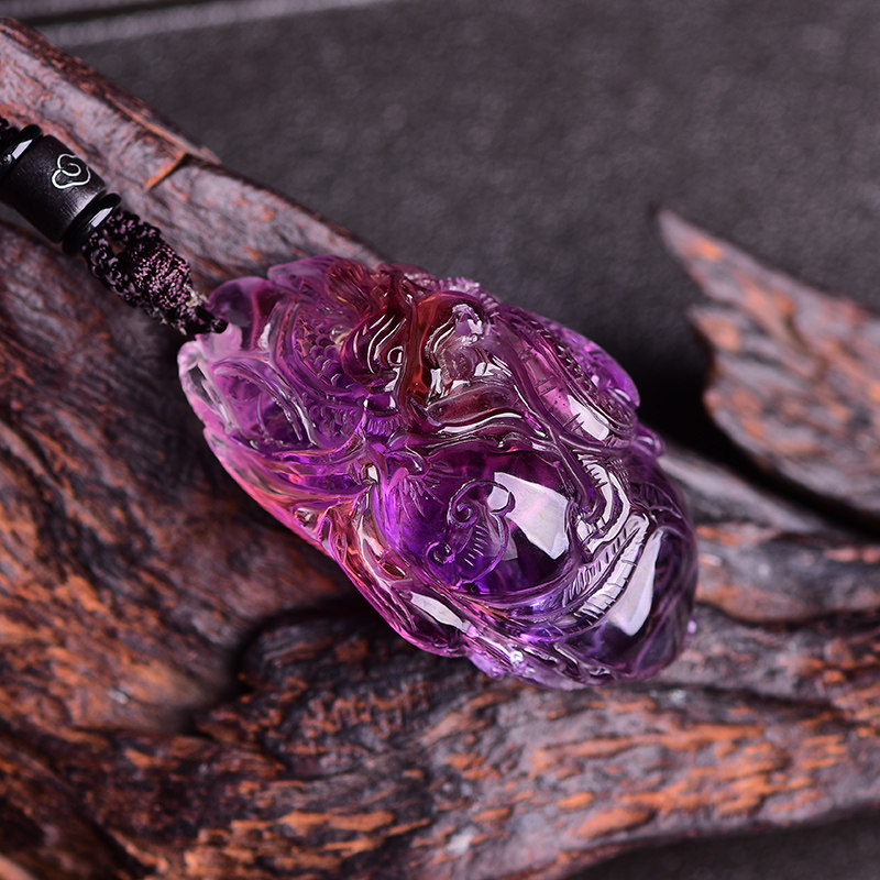 天然紫水晶飞天玄龙吊坠福禄平安平安祥祥龙纳福项坠