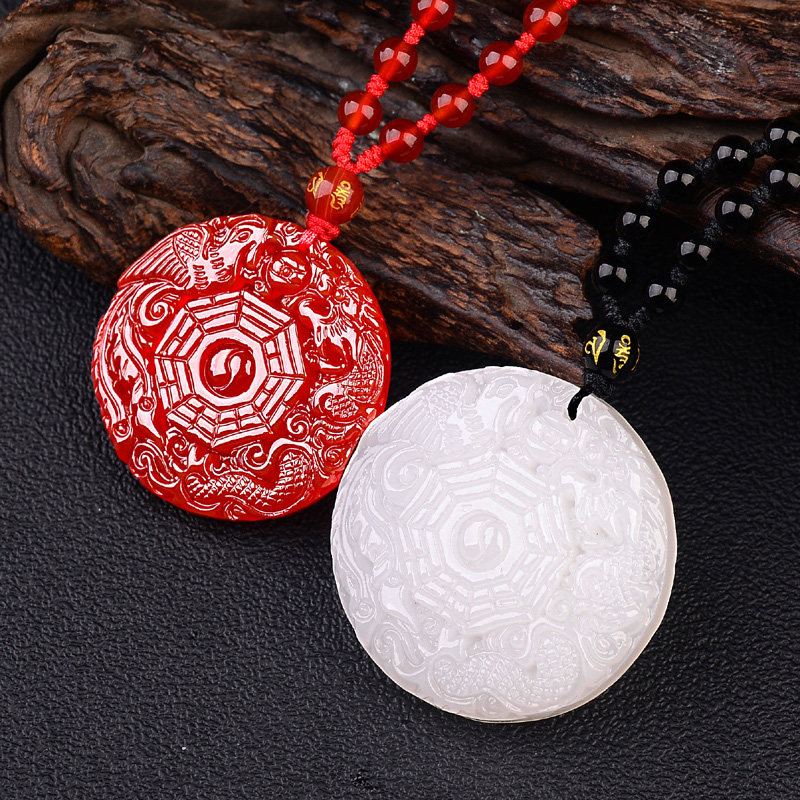 开光白玉红玛瑙龙凤观音灵感明咒吊坠开泰福阴阳五行八卦护身符