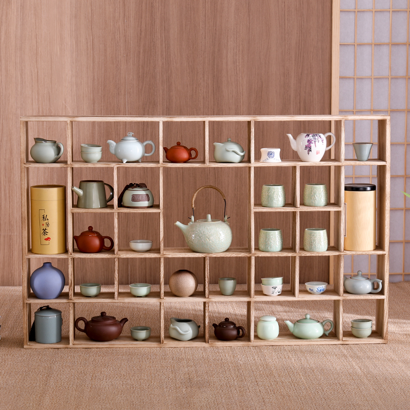 实木中式茶杯架子茶具收纳壁挂置物架茶壶多层茶道