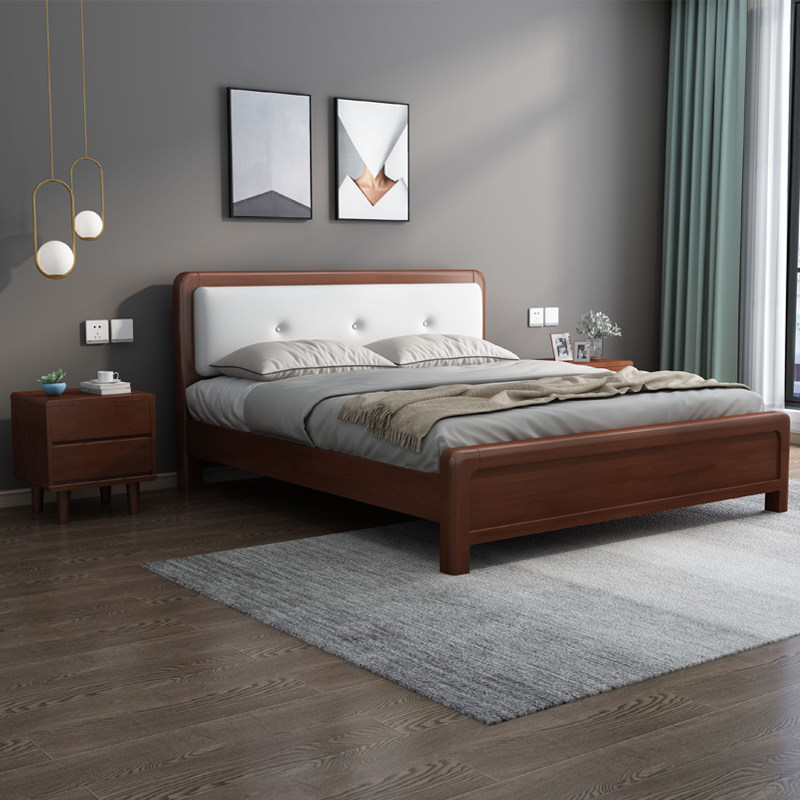 北欧全实木床18米双人床带软包15米橡木大床现代简约实木床