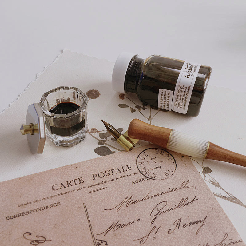 推荐walnut胡桃木颜料水笔点尖尖笔墨水进口英文笔用墨水