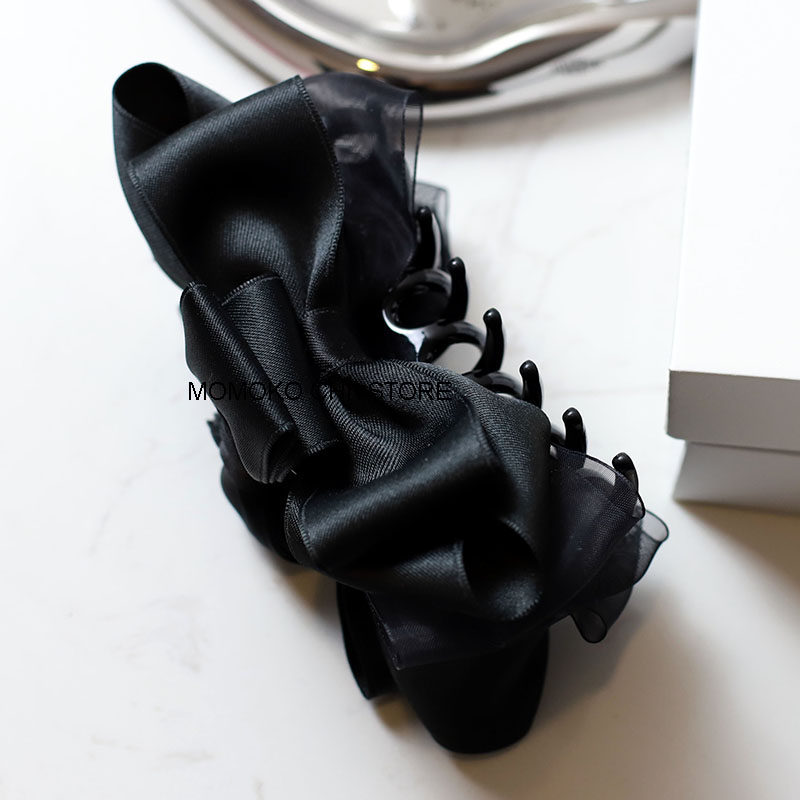 韩国黑色缎面优雅气质蝴蝶结抓夹女夏季鲨鱼高级发饰