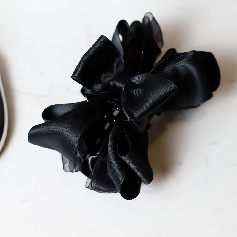 韩国黑色缎面优雅气质蝴蝶结抓夹女夏季鲨鱼高级发饰