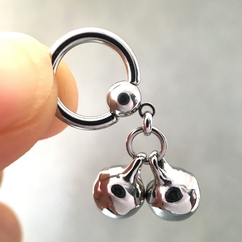 整体钛钢双铃铛横穿穿孔女阴环唇环性感穿刺饰品其它首饰