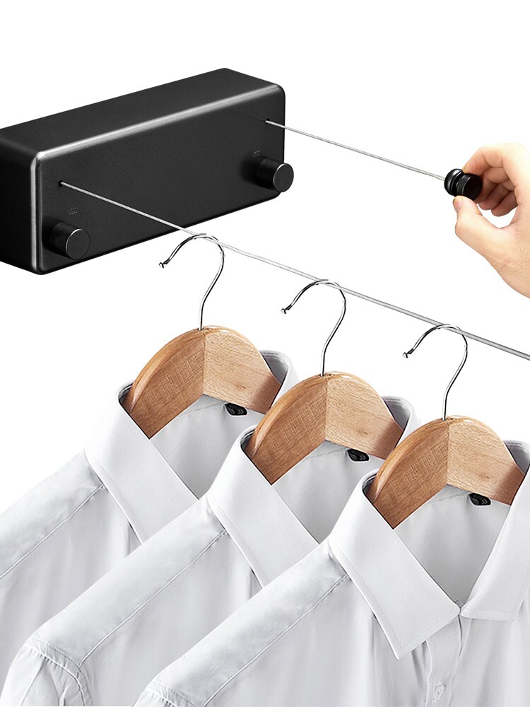 灵孜格免打孔304隐形伸缩钢丝晾衣绳室内不锈钢户外挂晒衣被晾衣