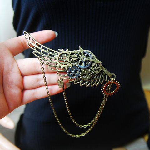 复古机械蒸汽齿轮朋克翅膀钟表胸针胸章饰品胸针