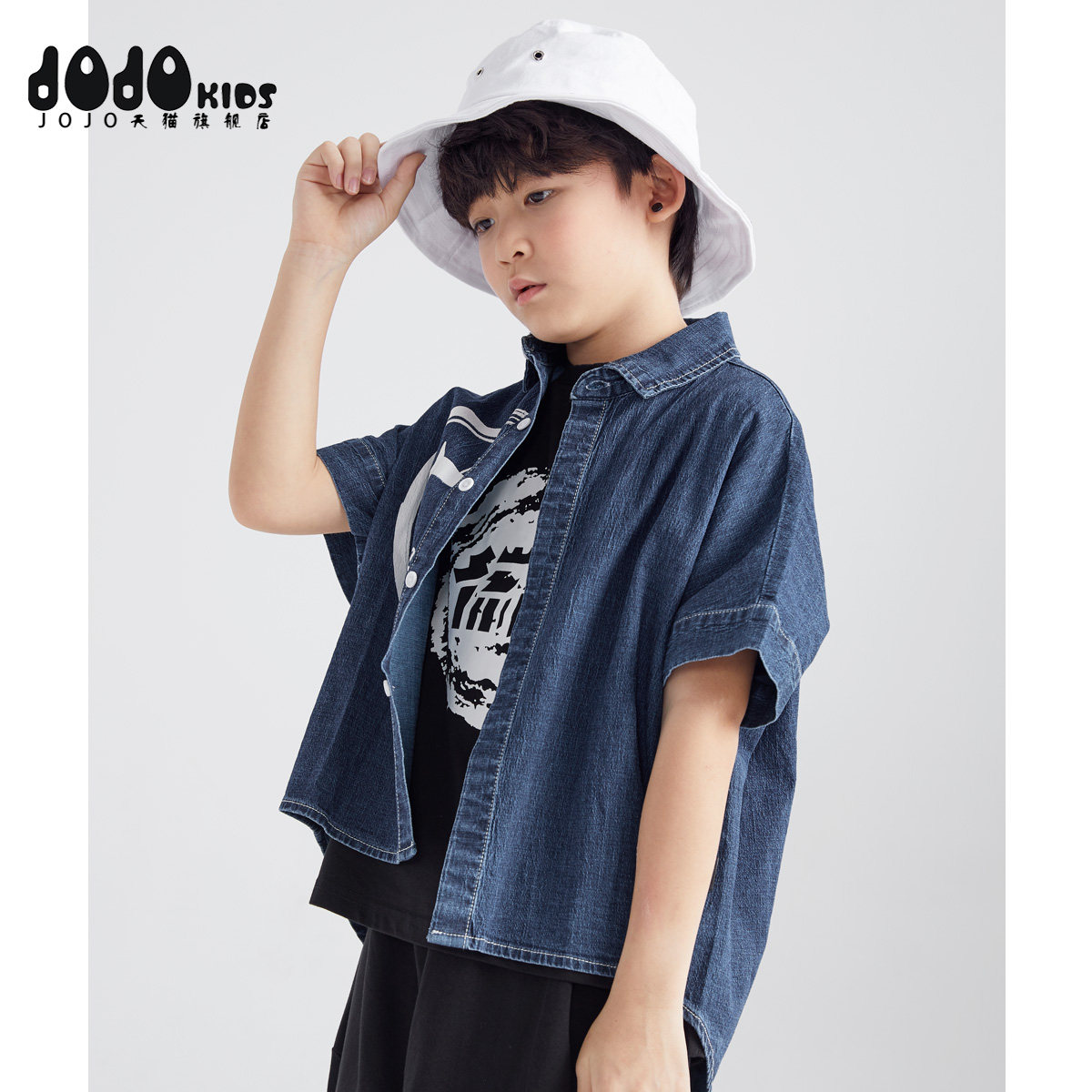 jojo童装夏季男童短袖衬衫中大童韩版休闲男孩衬衫
