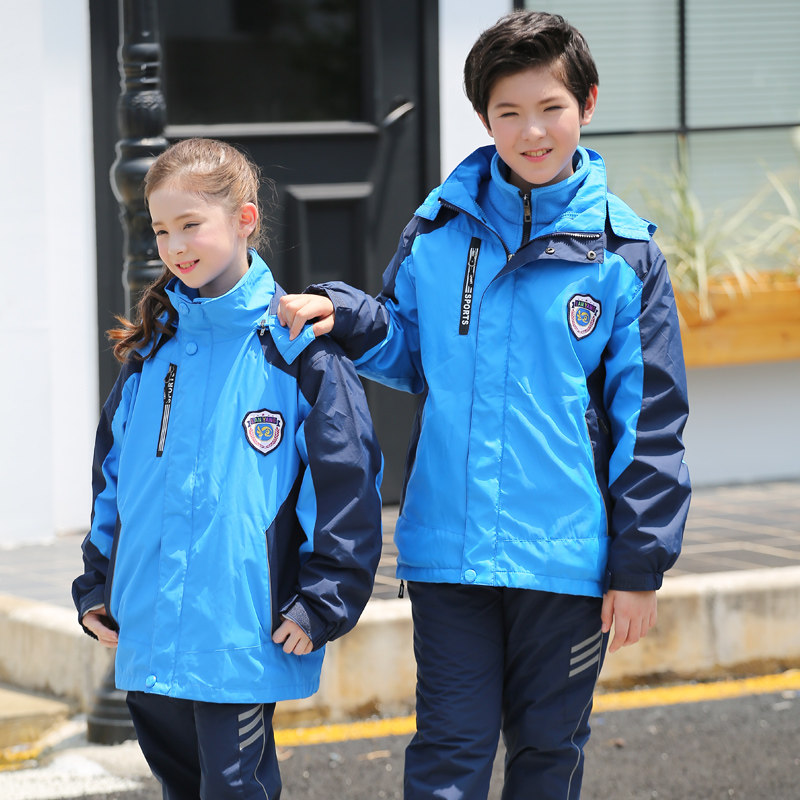 儿童冲锋衣男童中大童三合一保暖蓝色小学生校服外套上衣户外宝宝