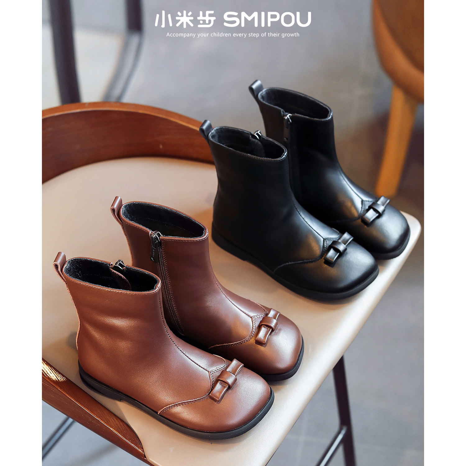 小米步秋季真皮公主软底童靴新款春秋2021女童皮靴