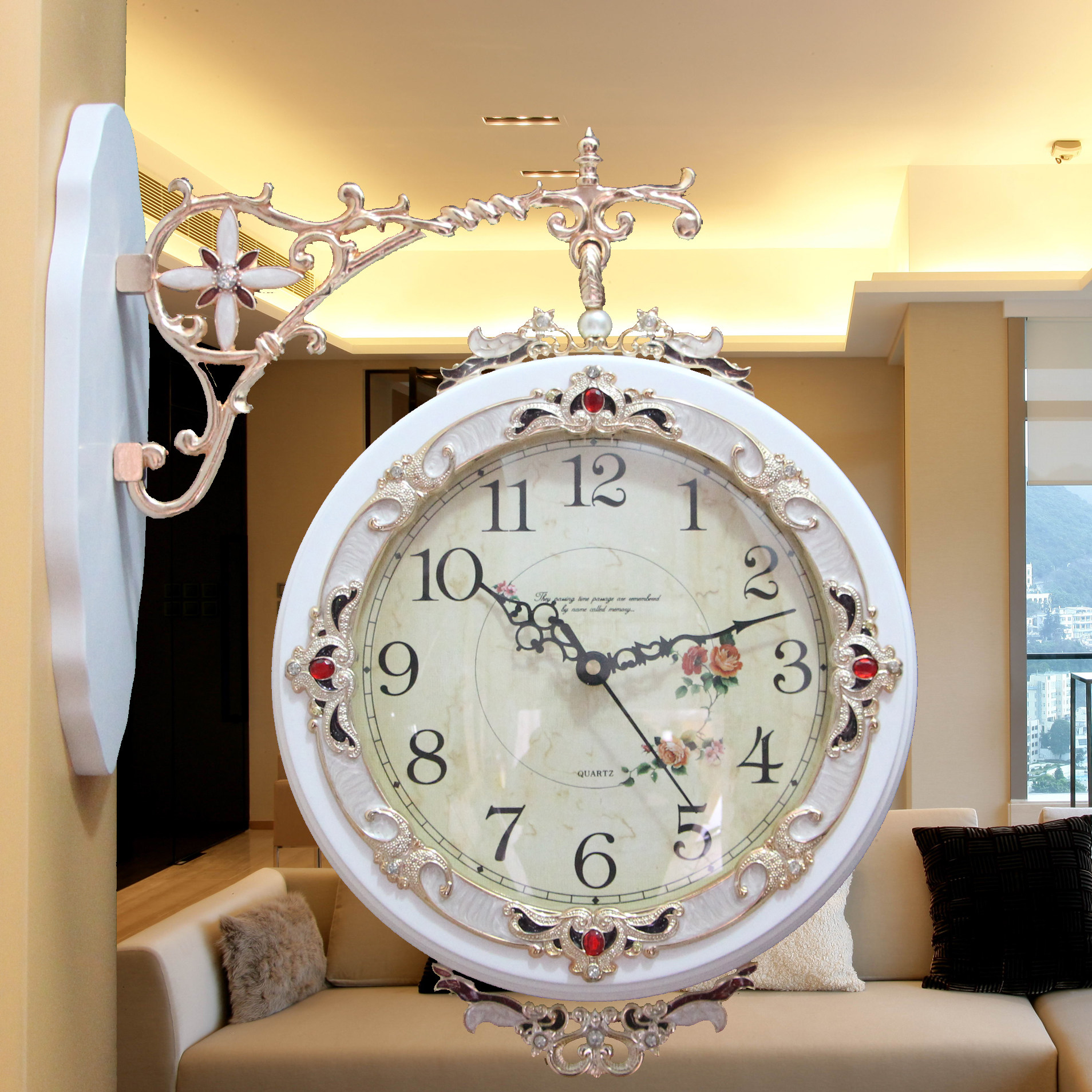 双面钟表客厅挂钟时尚静音欧式创意两面面壁挂钟