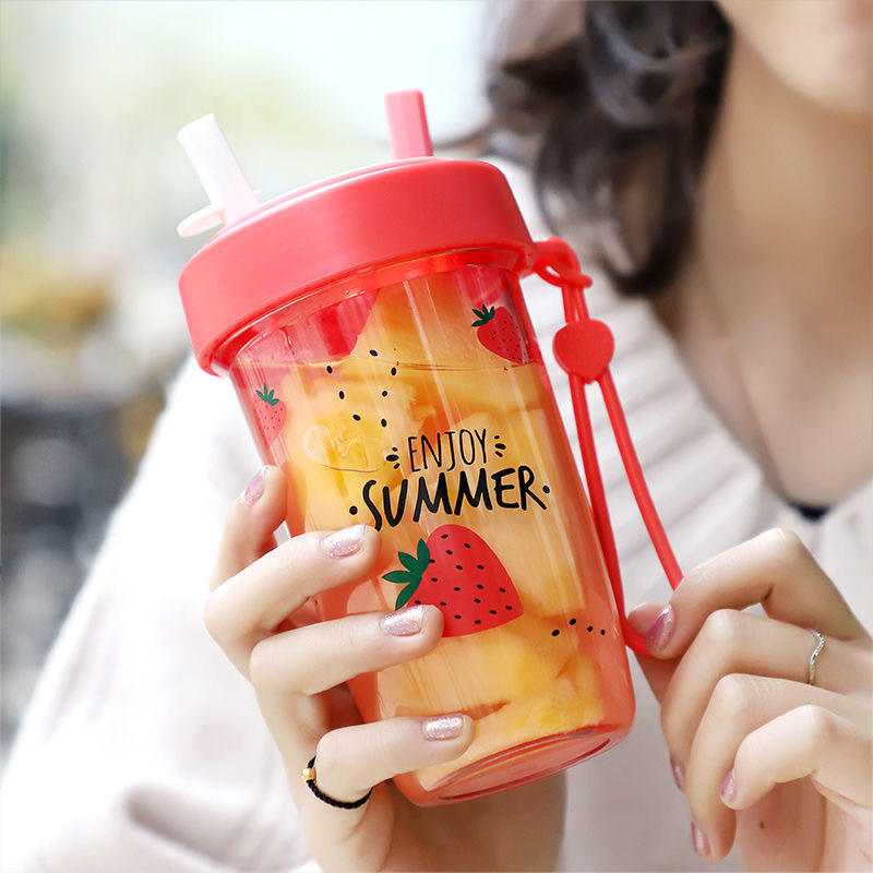 抖音同款网红吸管水杯一杯双饮学生便携饮水随手杯