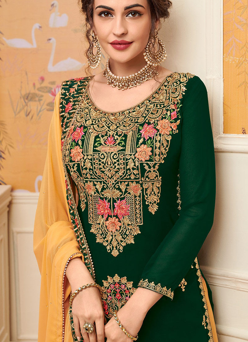 印度民族风三件件套乔其纱旁遮刺绣复古长袖经典民族服装