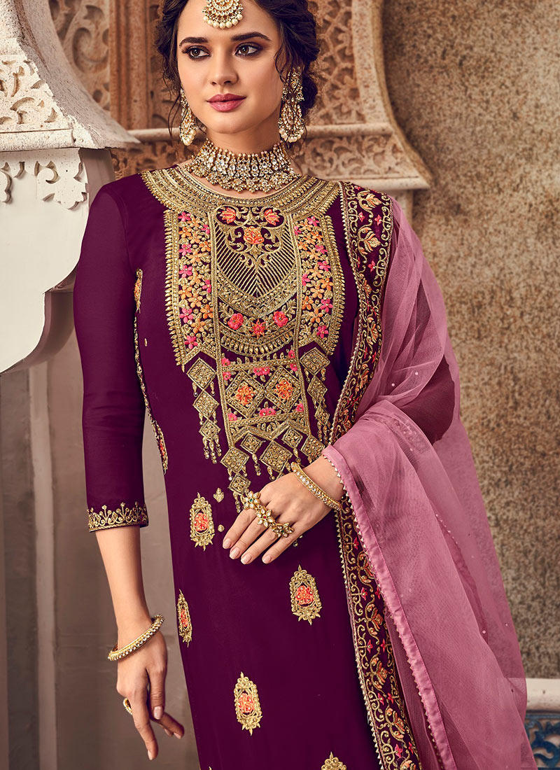 印度进口女装乔其纱旁遮比刺绣3件套异域民族风日常旅游印巴服饰