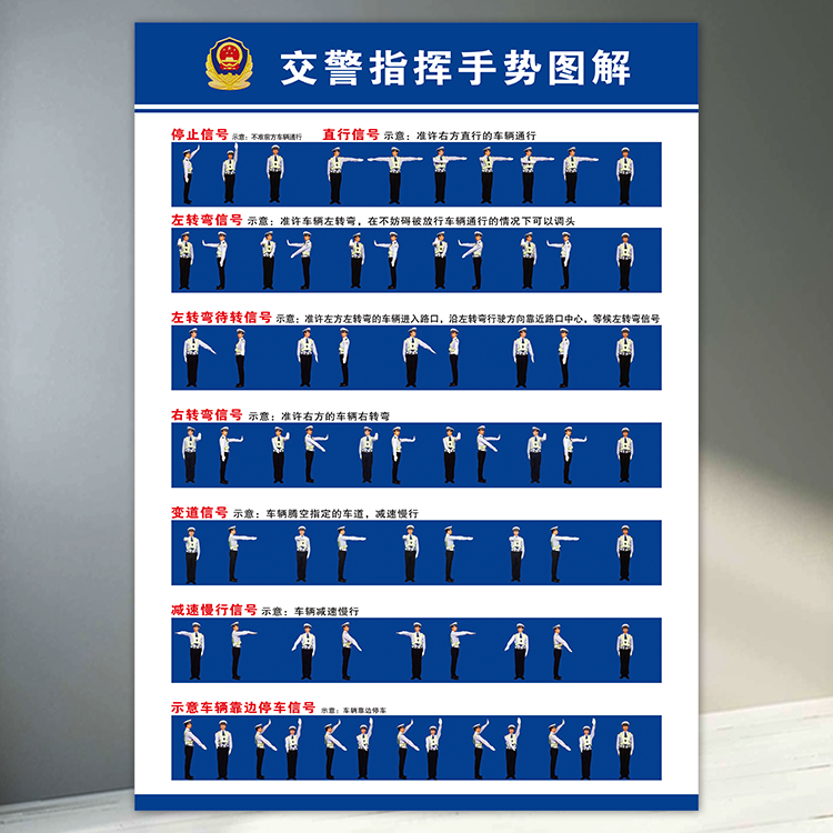 驾校考试海报交警指挥手势说明图示图解kt泡沫展板墙贴背胶海报画
