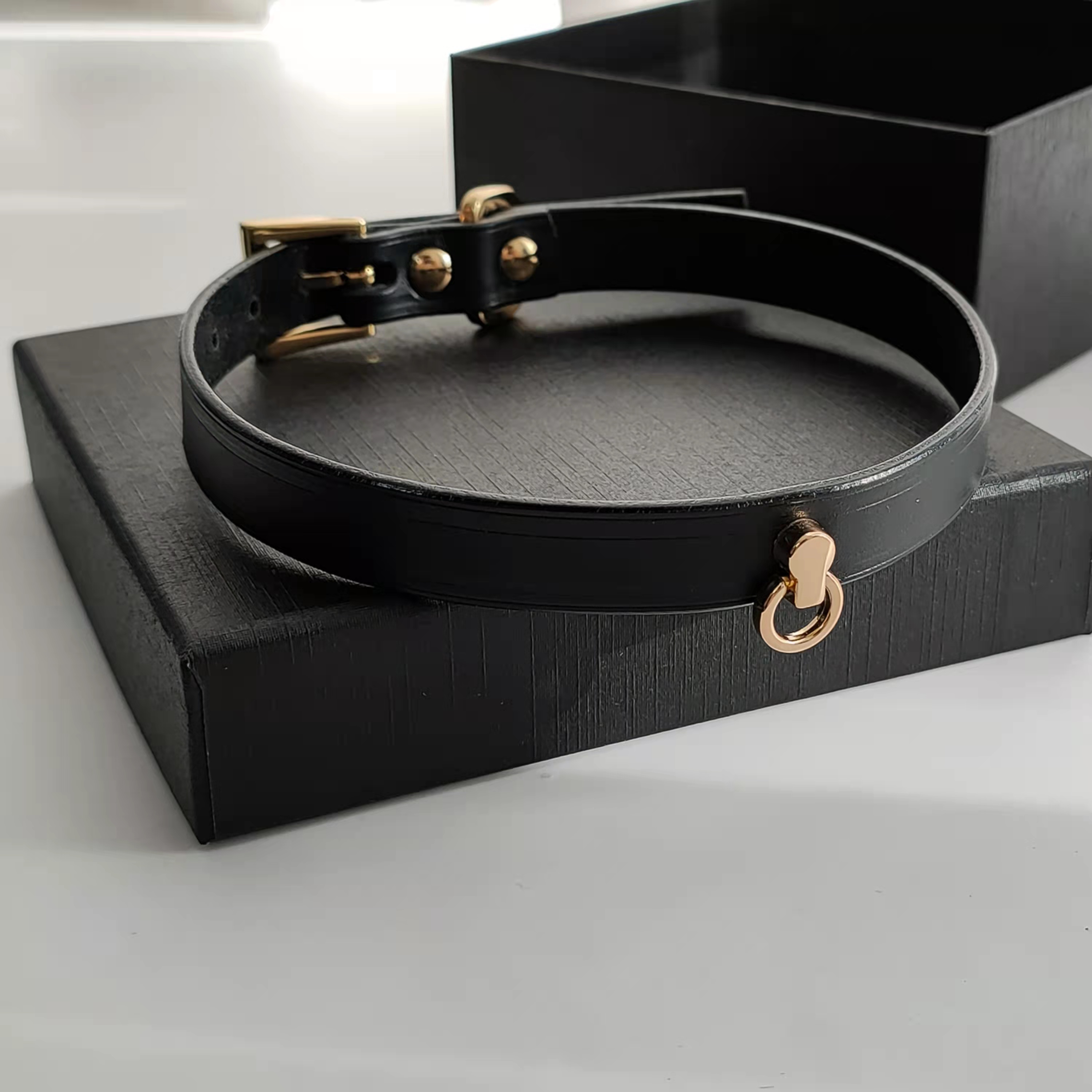 新品黑色牛皮针扣项圈choker锁骨项链简约短款项链