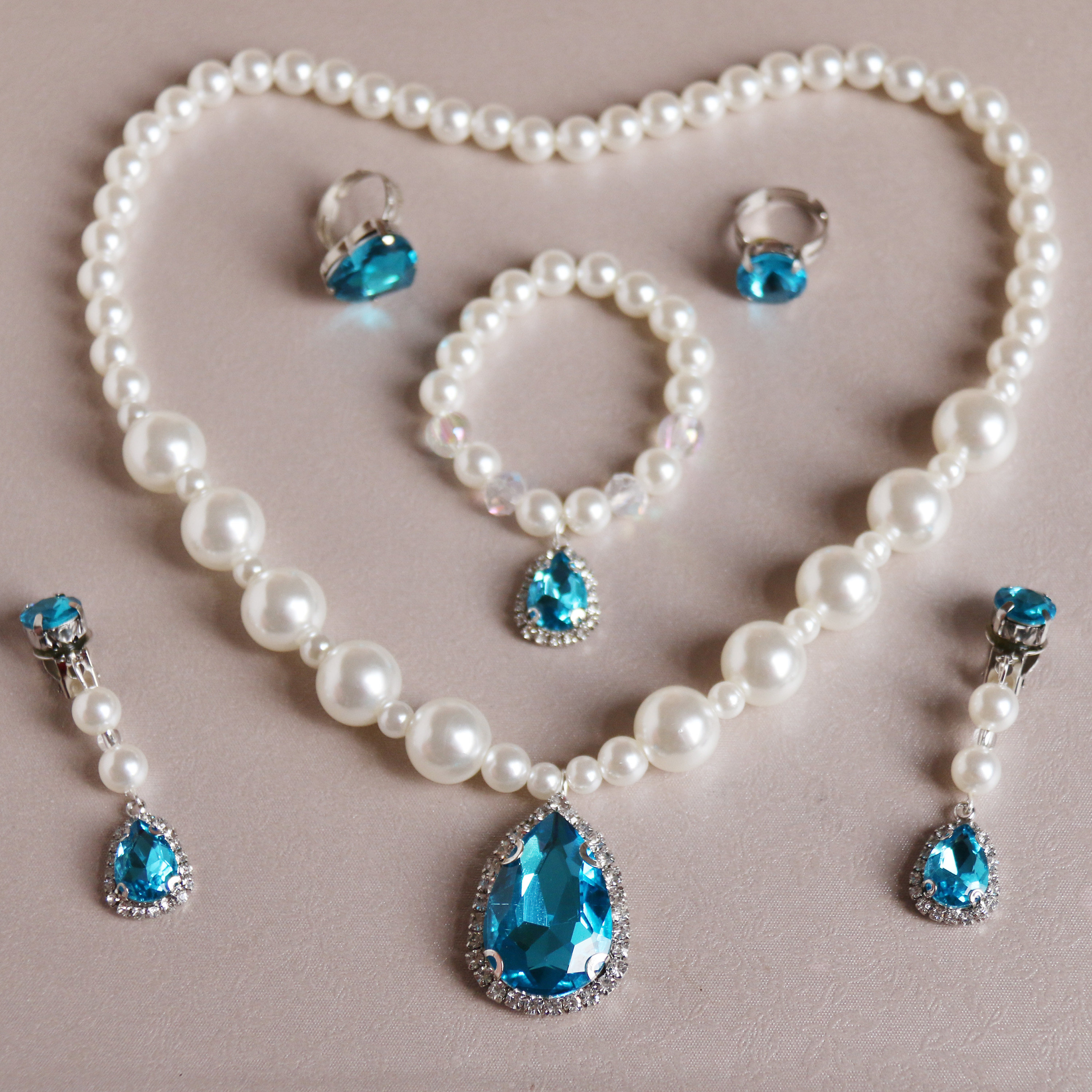 女童儿童宝宝女孩首饰唯美公主珍珠宝石项链手链套装生日节日礼物