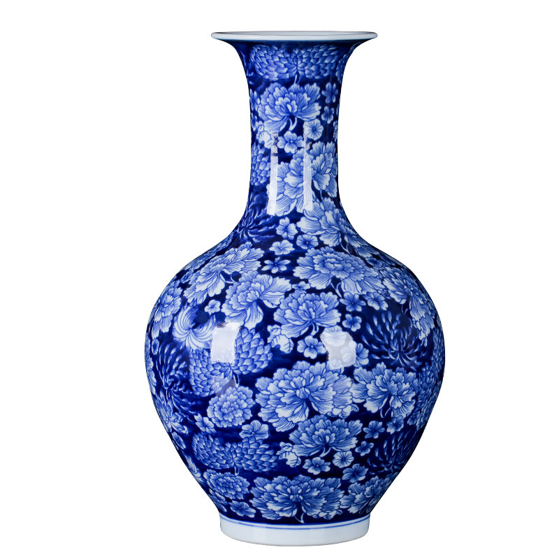 景德镇陶瓷现代简约青花瓷万花花瓶装饰品摆件家居客厅瓷器花瓶