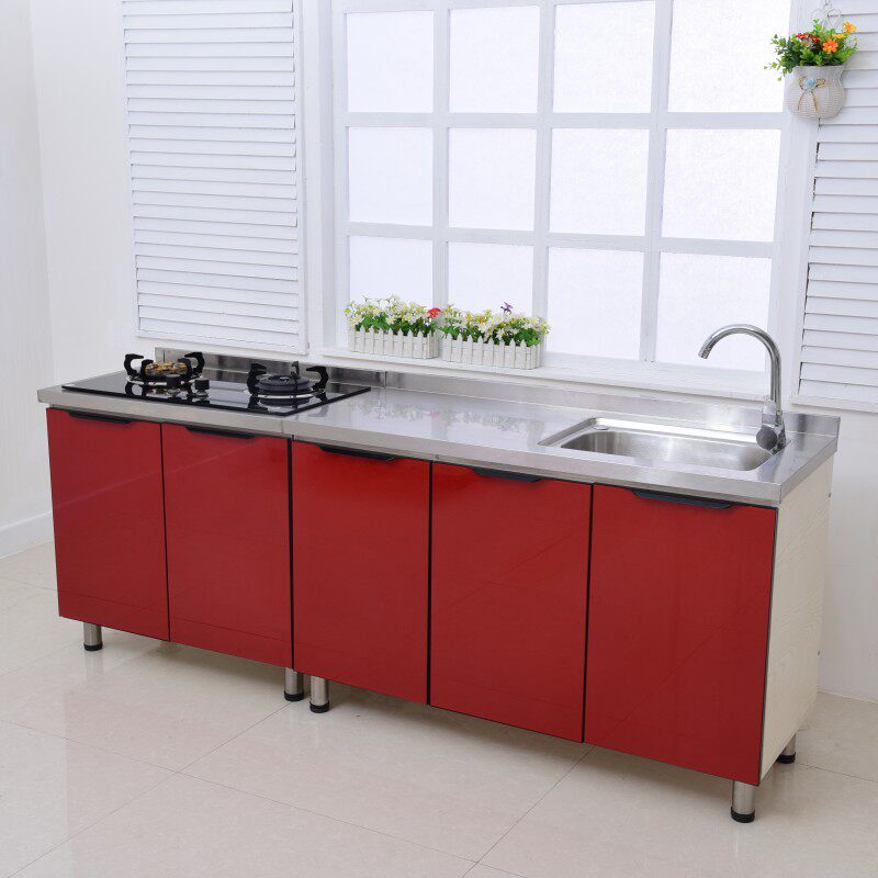 橱柜厨房灶台水盆水槽不锈钢台面简易出租房经济型整体厨柜