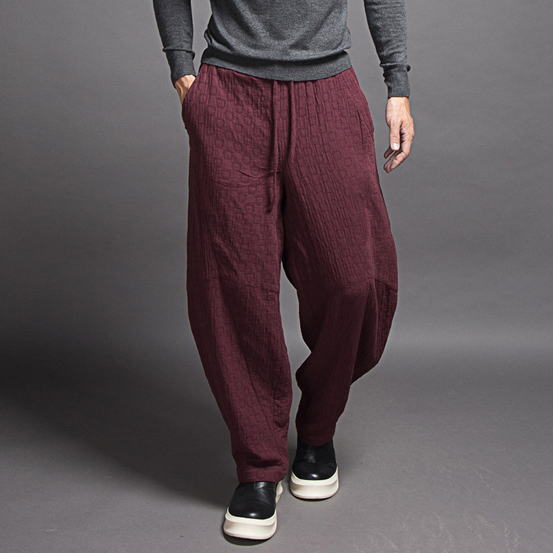 云无缰原创秋季灯笼裤男款宽松小脚裤大码棉麻