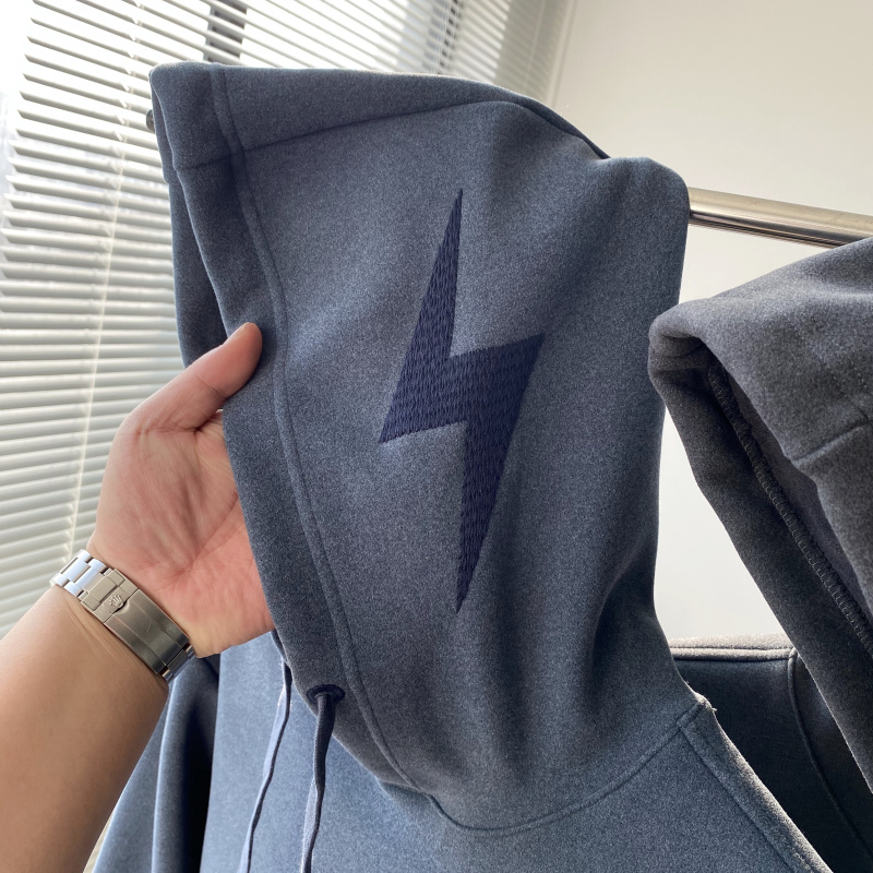 公司货！高货看品质 加厚磨绒复合银狐绒 早春闪电刺绣连帽卫衣男