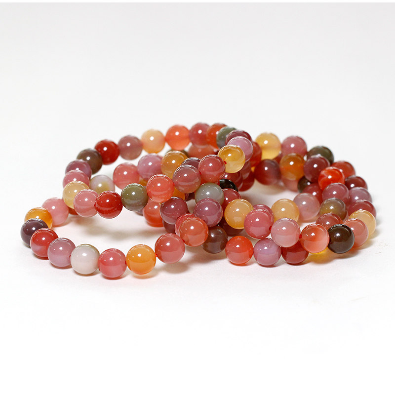 灵昌天然玛瑙七彩手链提珠佛珠女士生日礼物摆件