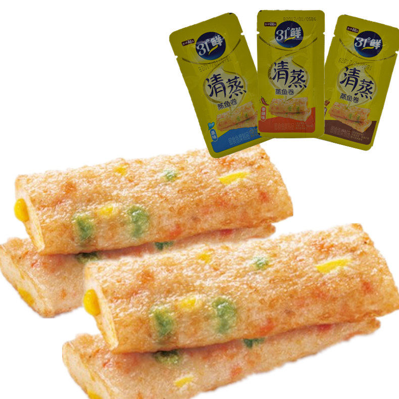盐津铺子清蒸蒸鱼卷158g大袋31°鲜即食鱼糜豆制品玉米鱼卷零食