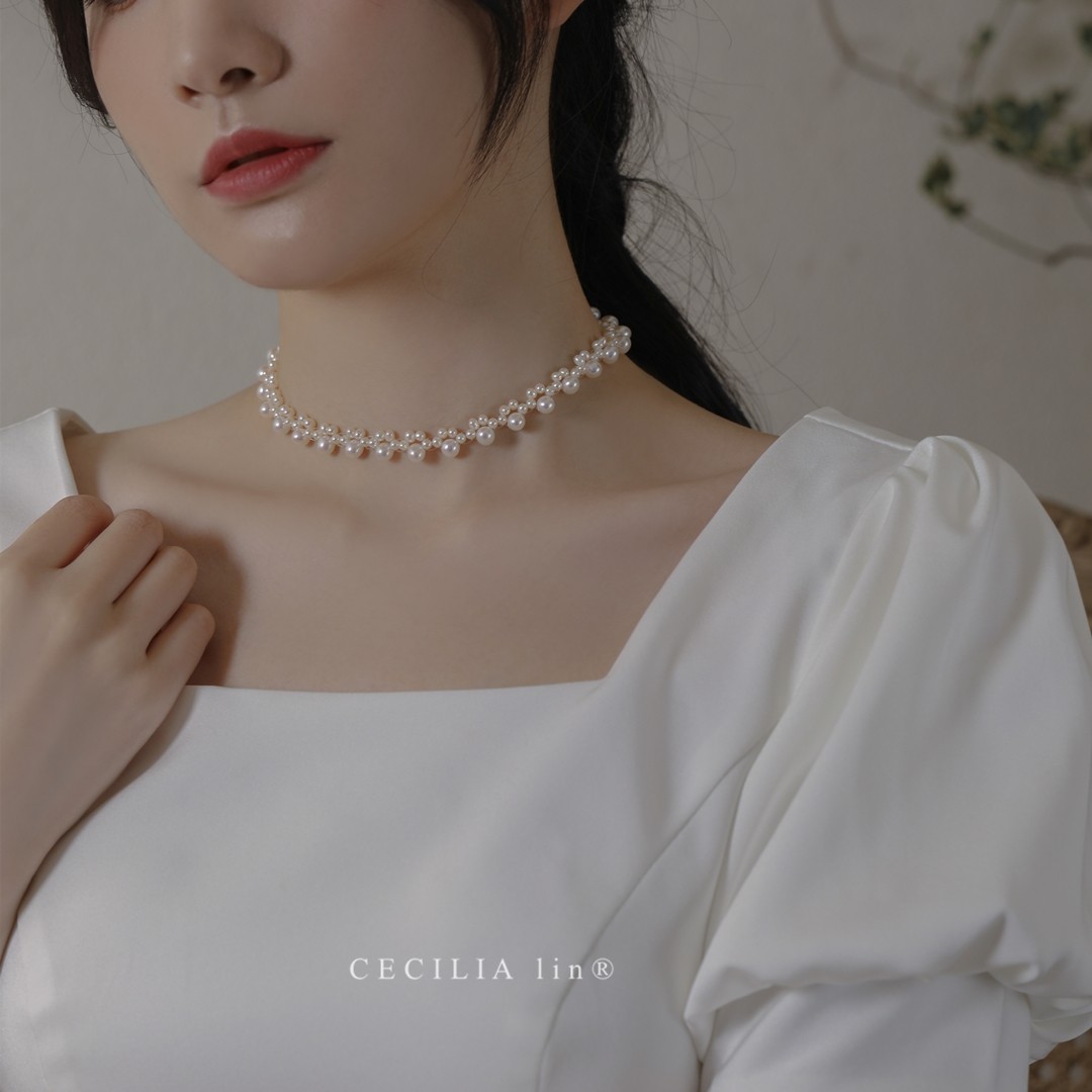 cecilialin萌宠猫爪天然珍珠14k包金项链锁骨天鹅项链