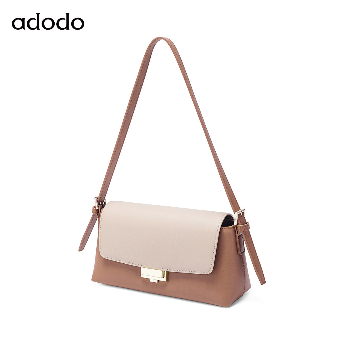adodo品牌牛皮法棍包腋下包女新款质感撞色小众腋下包