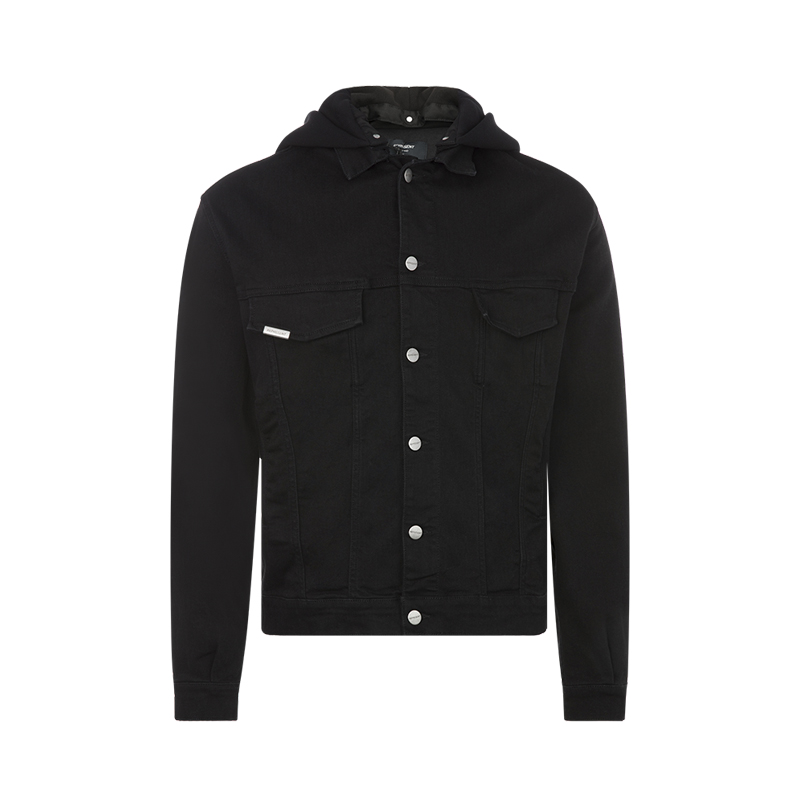 REPRESENT 黑色胸前双口袋装饰男士连帽款牛仔夹克外套