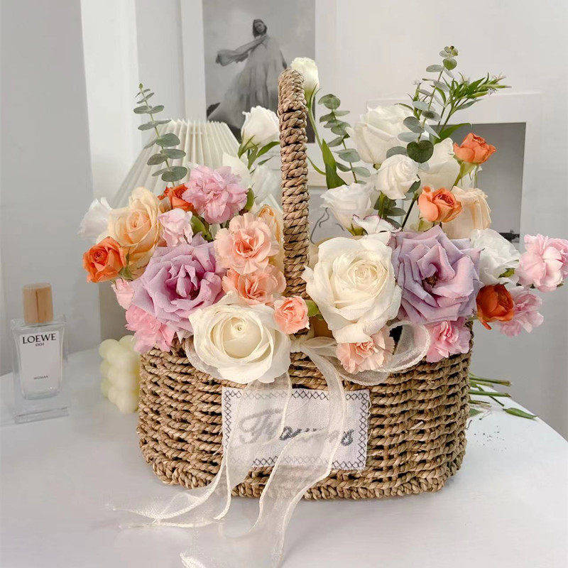 花篮草编藤编月子鸡蛋水果鲜花手提提篮节日礼品花篮