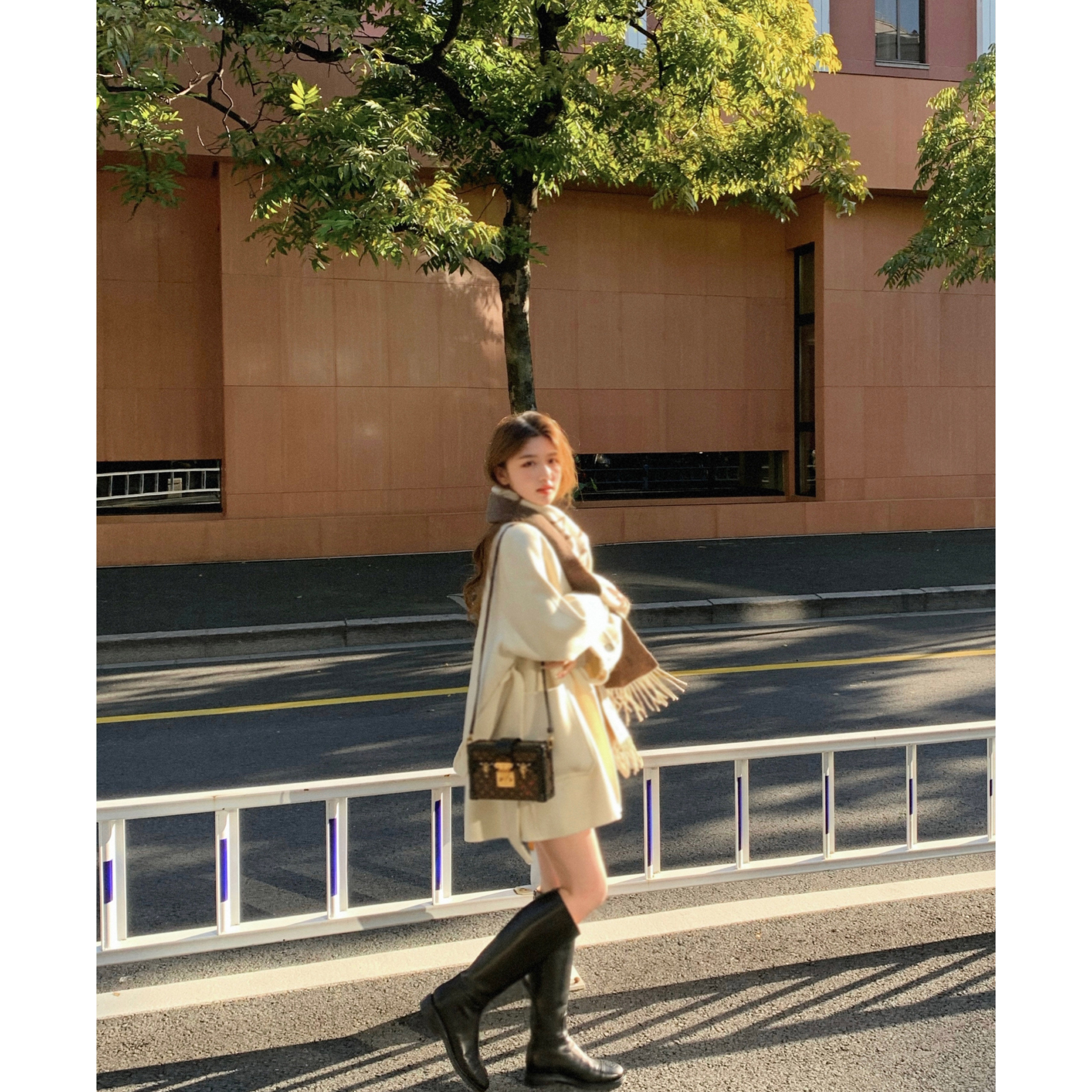 笨笨家白色围巾双面羊绒大衣女中中长2022年新款毛呢外套