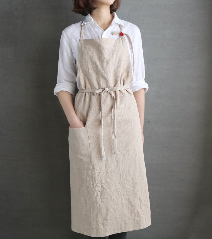 围裙棉麻日系家用厨房挂脖日式夏季工作服2022围裙