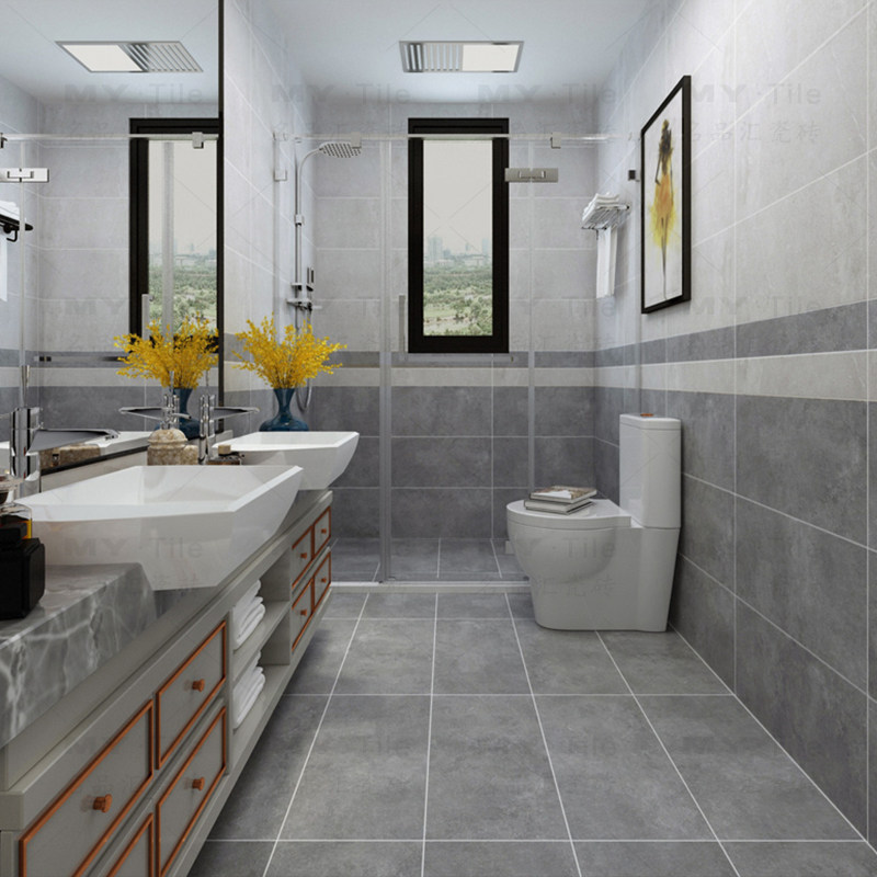 灰色浴室瓷砖300x600厕所仿古地砖 卫生间全瓷水泥砖厨房阳台墙砖