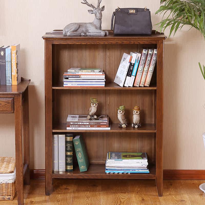 纯实木书柜美式环保黑胡桃色红橡木矮书架多层书架 橡木小书柜