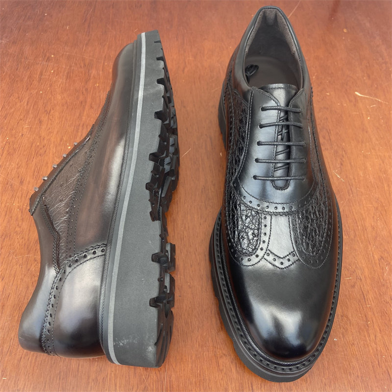 ferre男鞋意大利鸵鸟牛皮系带休闲鞋圆头橡胶发泡休闲皮鞋