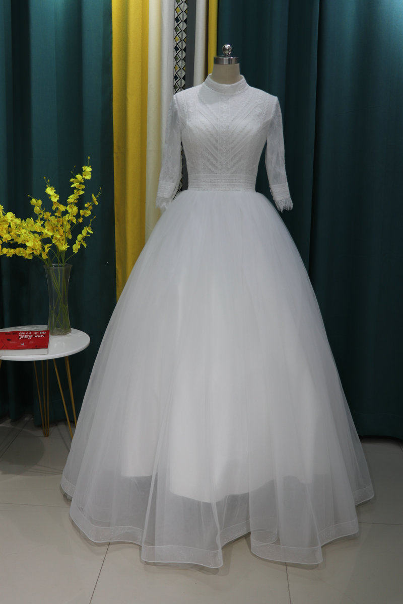 婚纱长袖冬季法式2020新款显瘦高领新娘气质简约婚纱