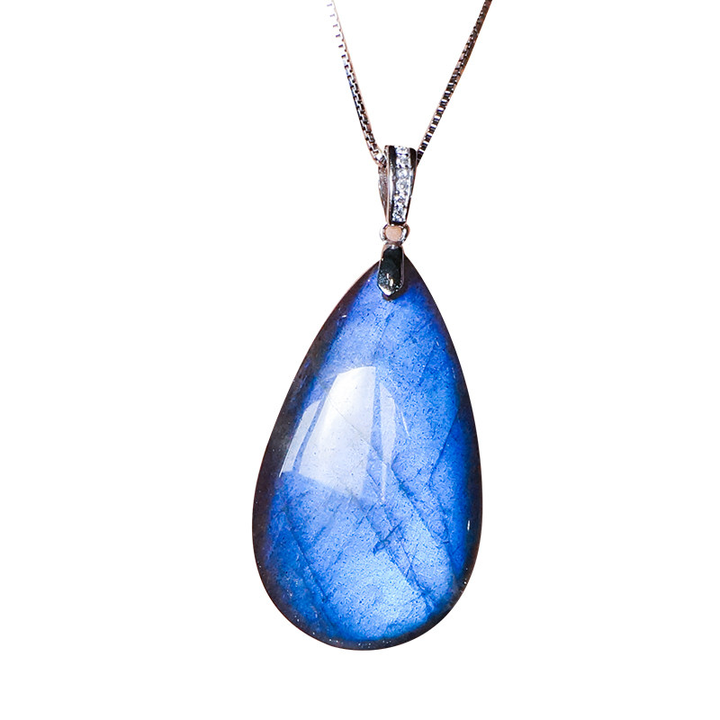 plstone普琳丝天然蓝月光石拉长石吊坠女配925扣可选配18k金扣