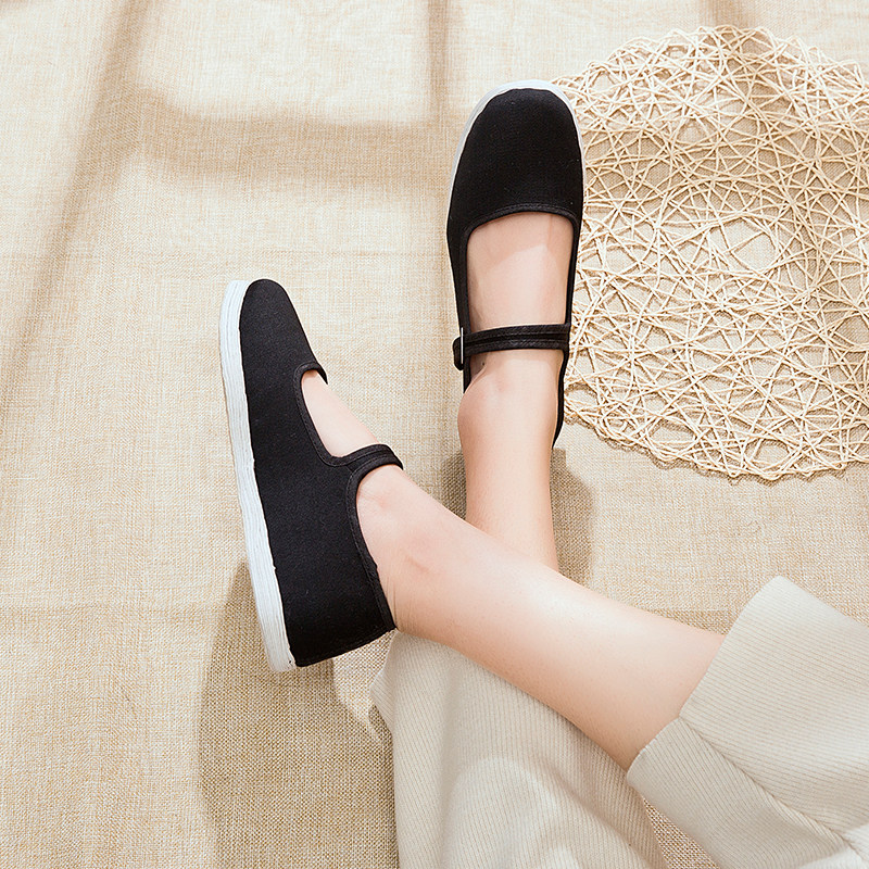 老北京布鞋女纯手工加厚千层中式妈妈休闲舞蹈鞋绑带布鞋