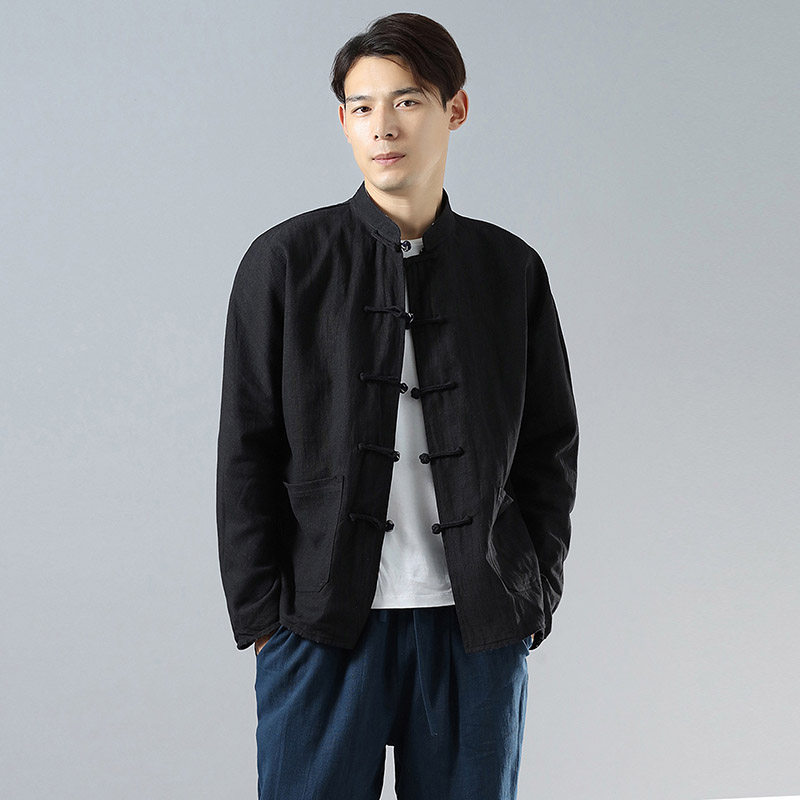男装亚麻双面男士苎麻上衣中国国风棉麻中式唐装