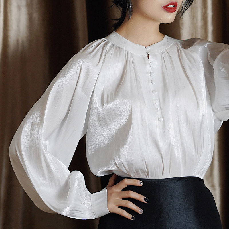 2019新款法式亮丝宫廷风上衣女宽松蓬蓬显瘦洋气超仙灯笼袖衬衣