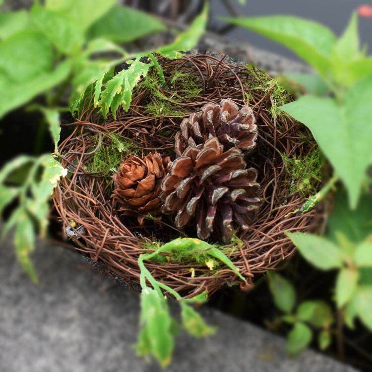 纯手工藤编织鸟巢套装庭院装饰园林装扮仿真摆件