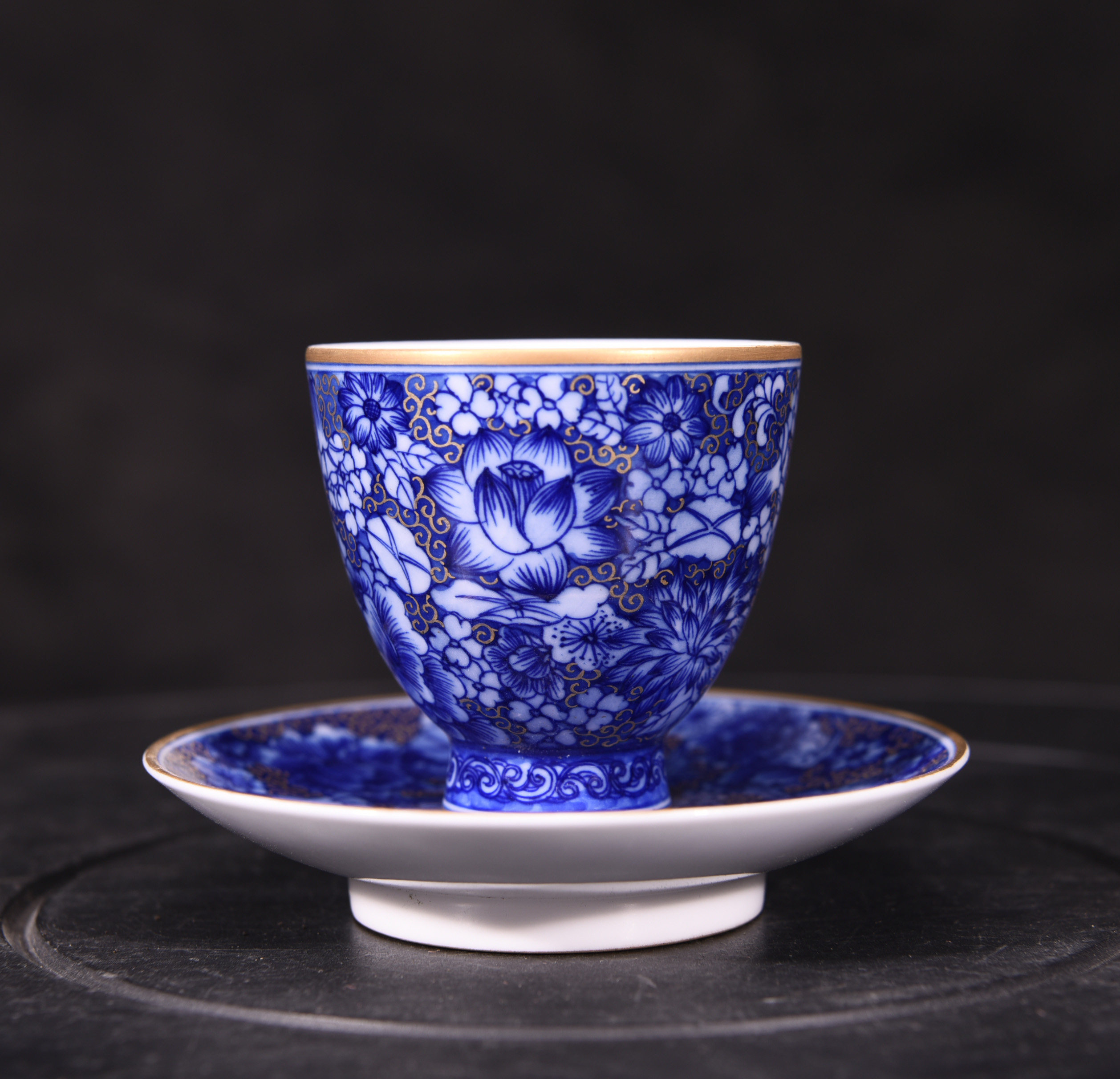 大清雍正年制青花金地万花茶花茶茶杯文化创意杯子